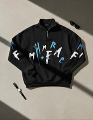 Zipper mockneck Embossed printed Sweat Shirt