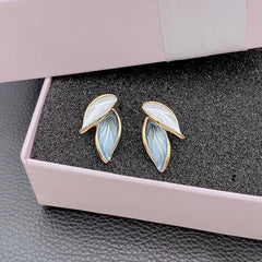 New Korean Arrival Grey Leaf Stud Earrings – 925 Sterling Silver