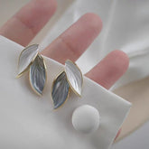 New Korean Arrival Grey Leaf Stud Earrings โ 925 Sterling Silver